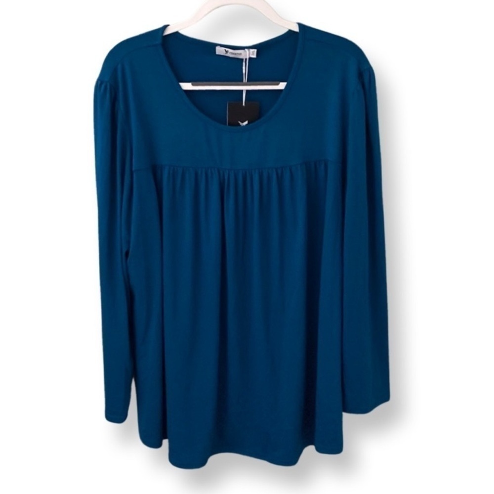 Yidarton Women's Long Sleeve Scoop Neck Blouse Blue NWT Size 3XL